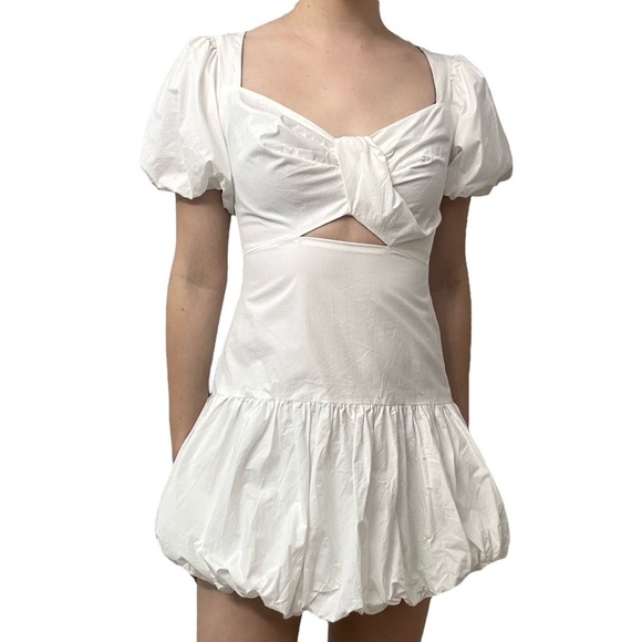 ASTR Mini Dress White Bridal Wedding Photos Bubble Hem Cut Out Puff Size Small - Picture 7 of 7